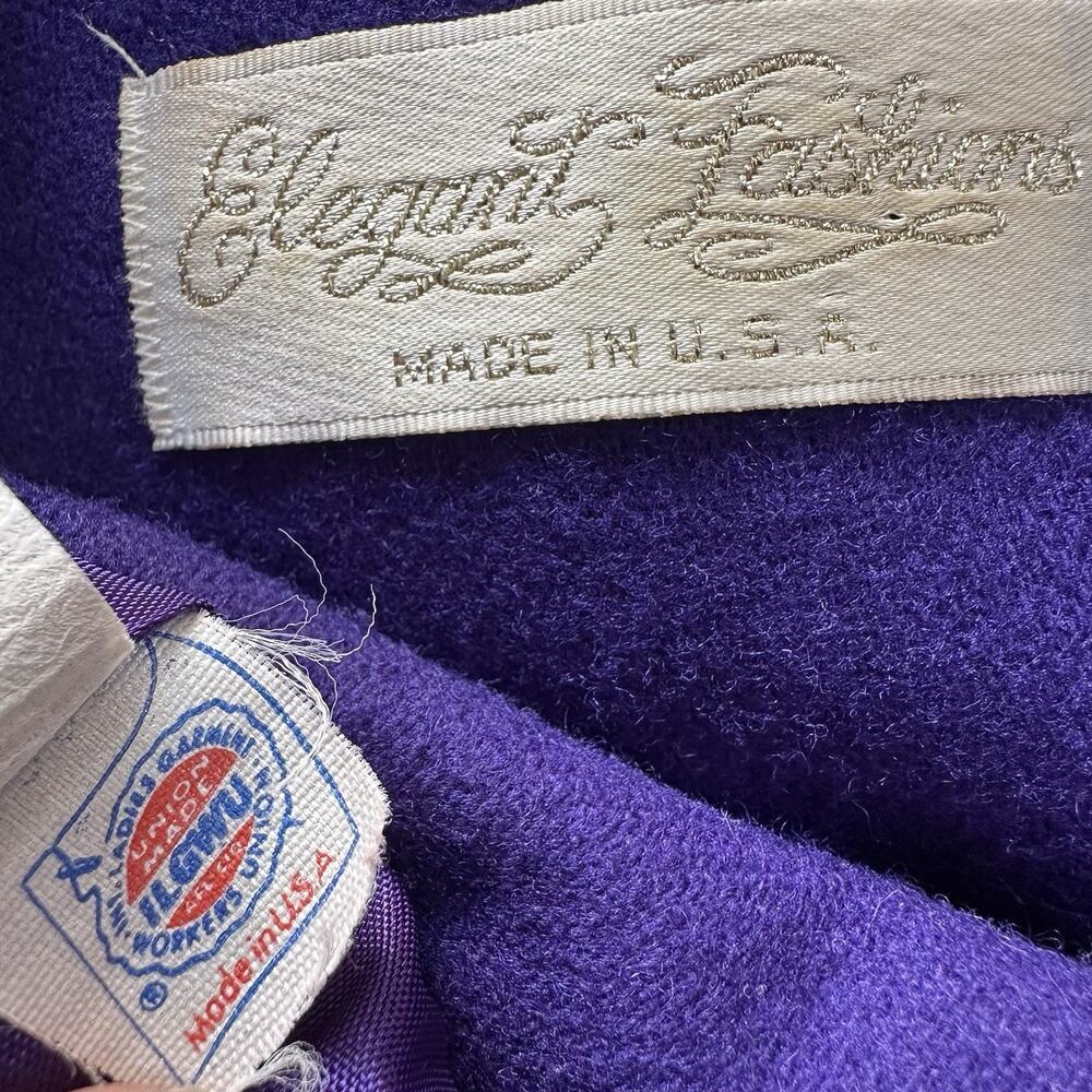 VTG Womens Purple Overcoat Wool Long Winter Trench Large Preppy Old Money ILGWU - Picture 12 of 14